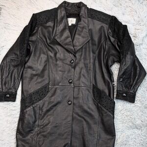 Vintage Pelle Studio Jacket Womens S Black Leather Coat Pockets‎ Snap Up Preppy